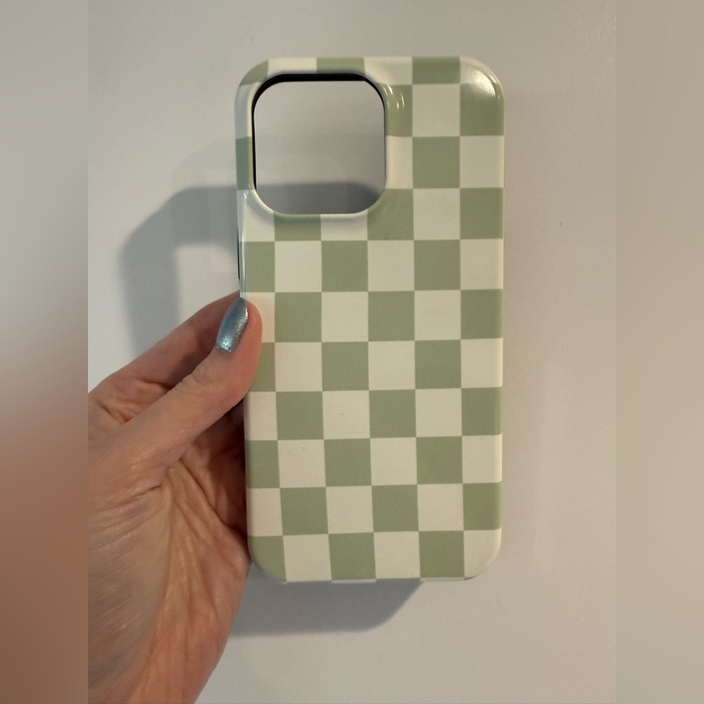 iPhone 14 Pro Max- Checkered Green and White Phone Case
